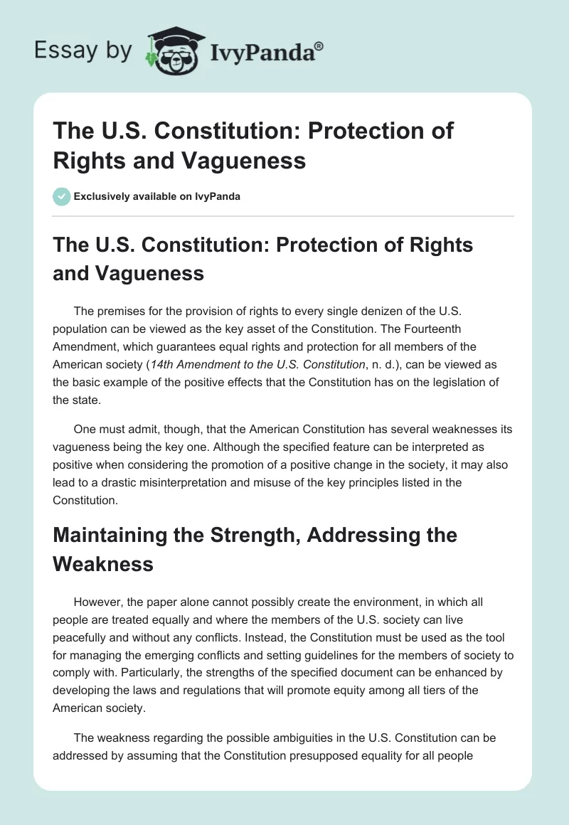 The U.S. Constitution: Protection of Rights and Vagueness. Page 1
