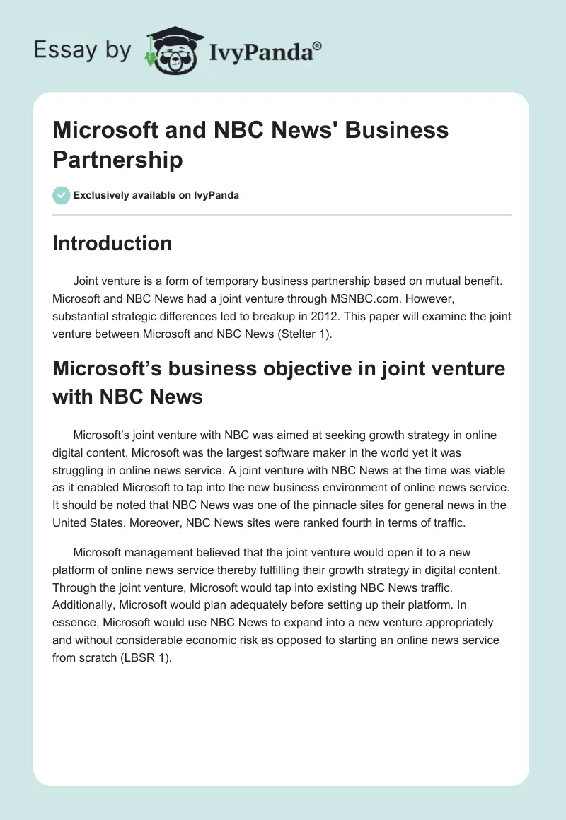 Microsoft and NBC News' Business Partnership. Page 1