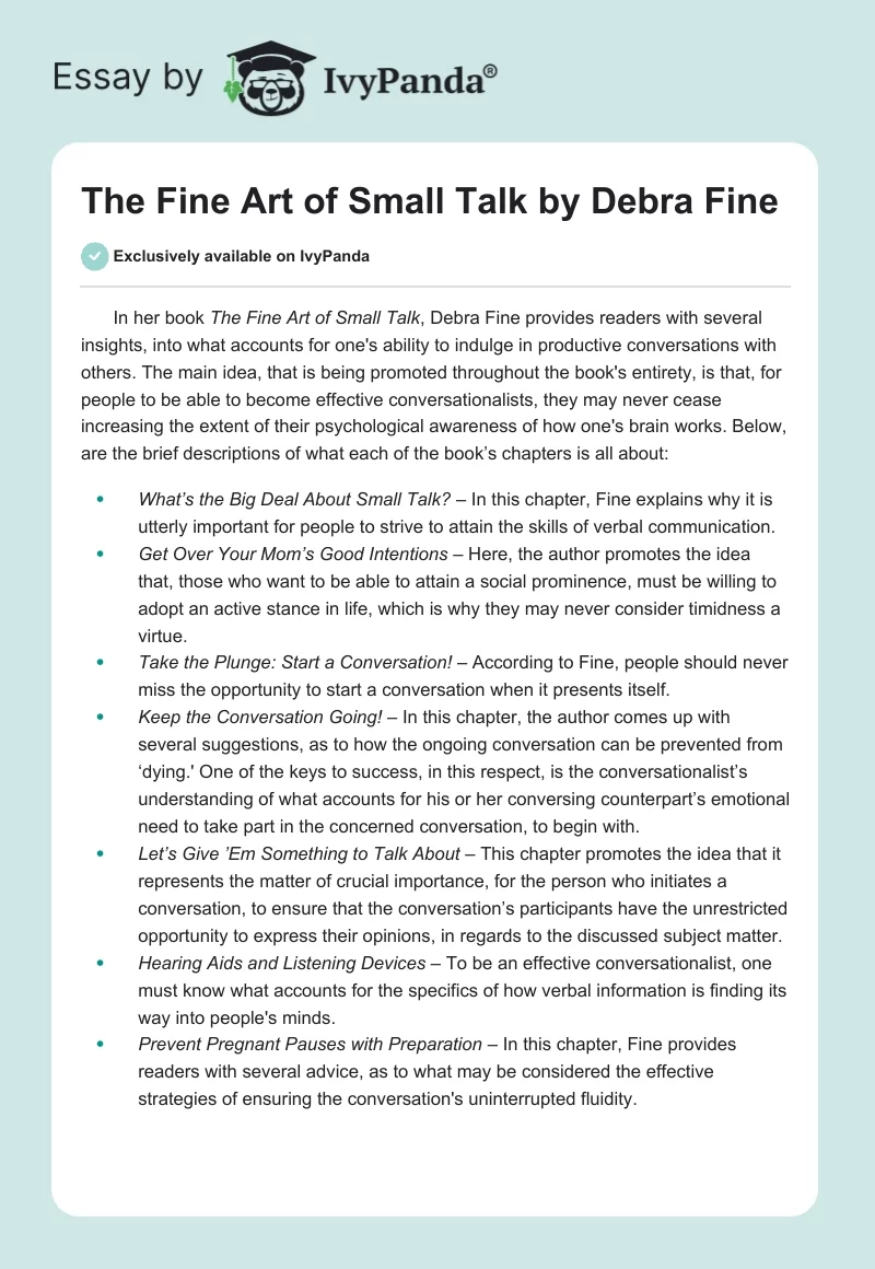 "The Fine Art of Small Talk" by Debra Fine. Page 1