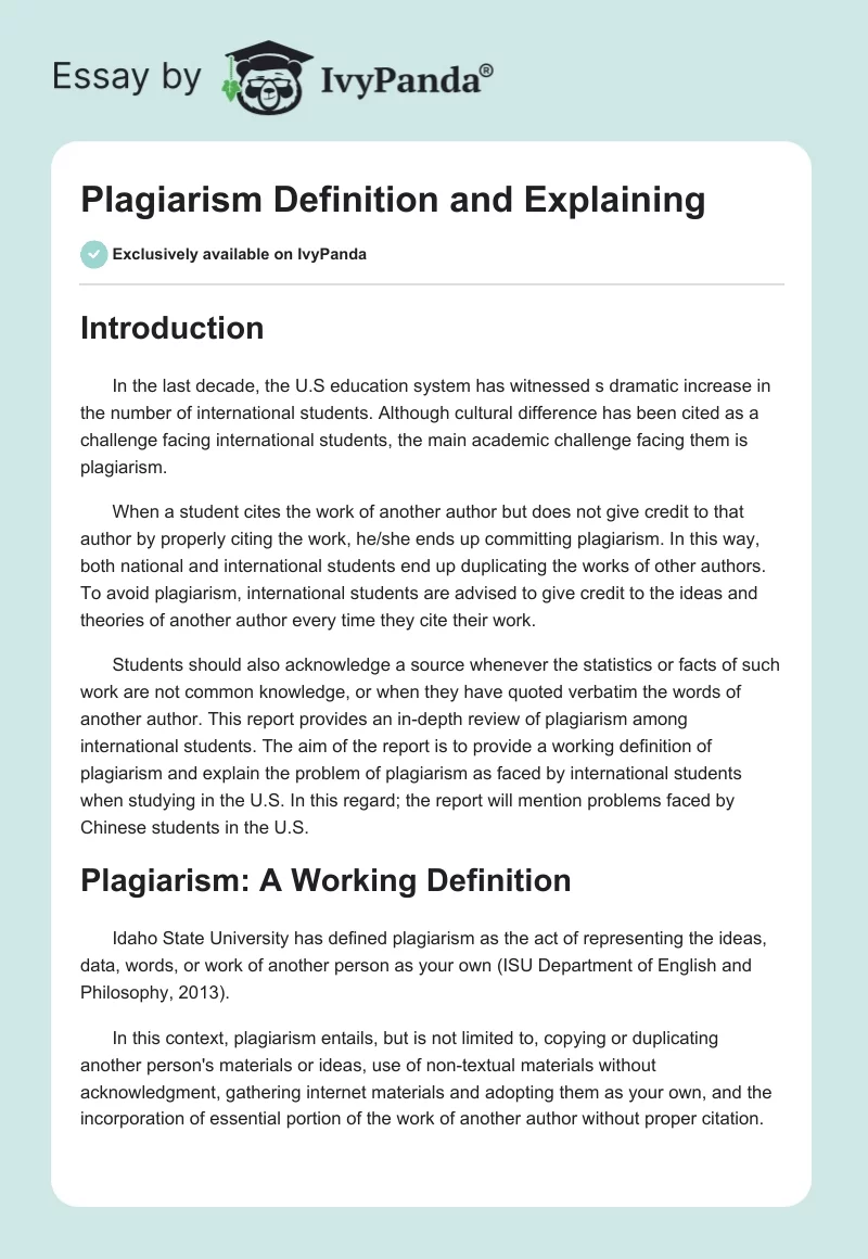 Plagiarism Definition and Explaining. Page 1