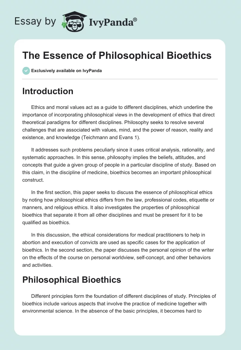 The Essence of Philosophical Bioethics. Page 1