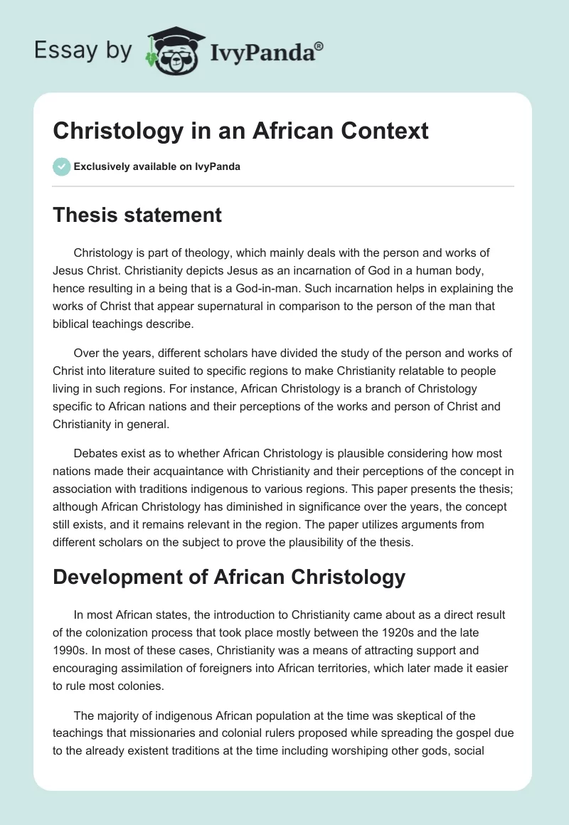 Christology in an African Context. Page 1