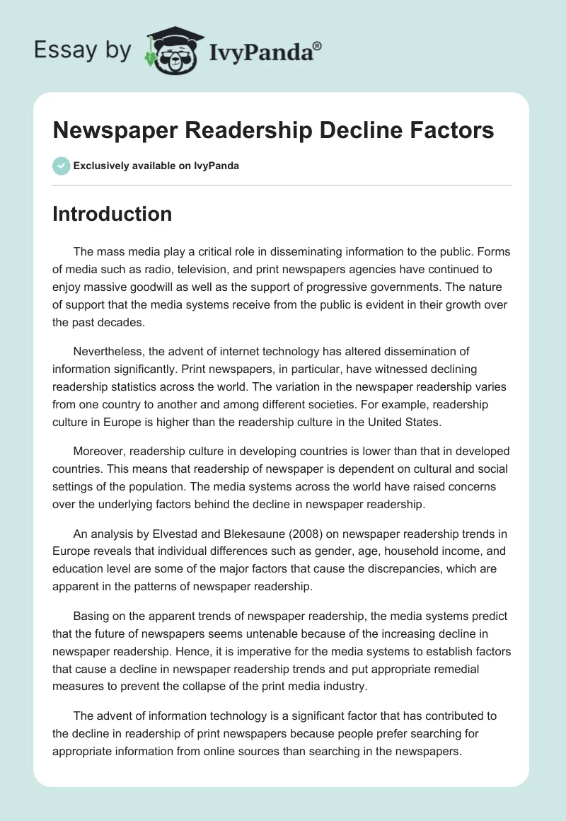 Newspaper Readership Decline Factors. Page 1