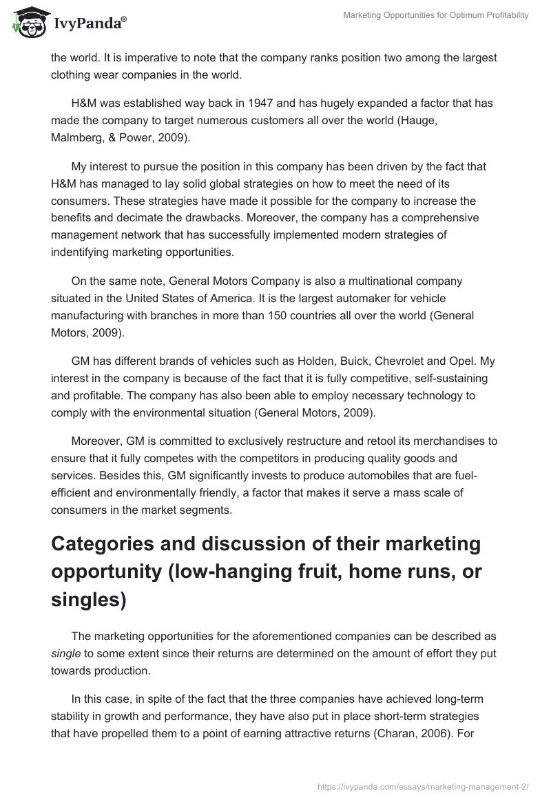 Marketing Opportunities for Optimum Profitability. Page 3