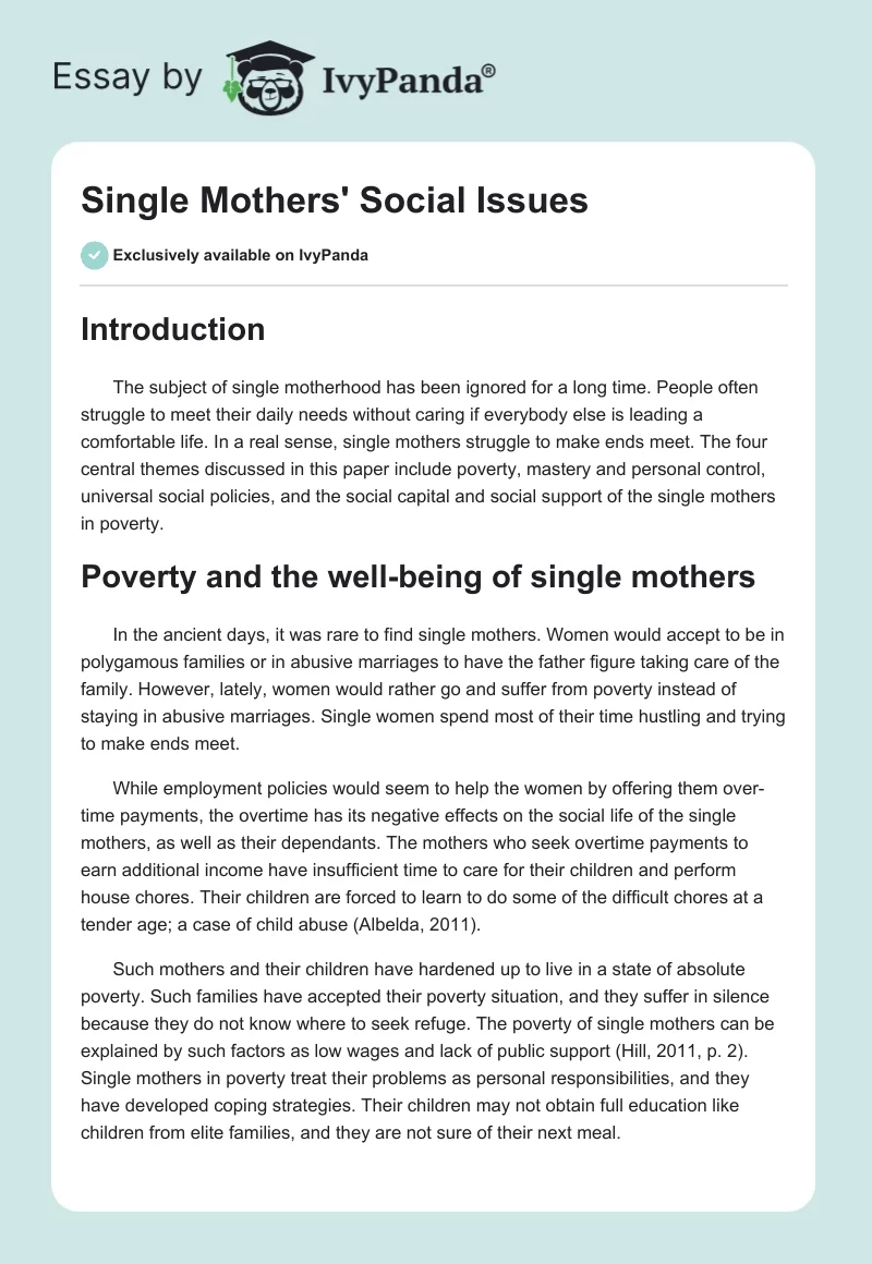 Single Mothers' Social Issues. Page 1