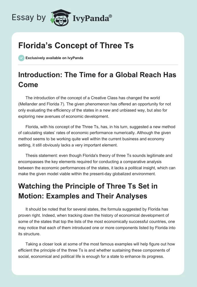 Florida’s Concept of Three Ts. Page 1