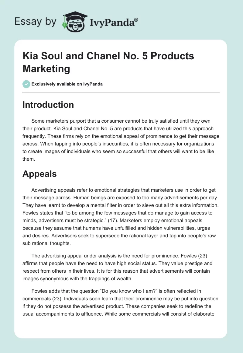 Kia Soul and Chanel No. 5 Products Marketing. Page 1