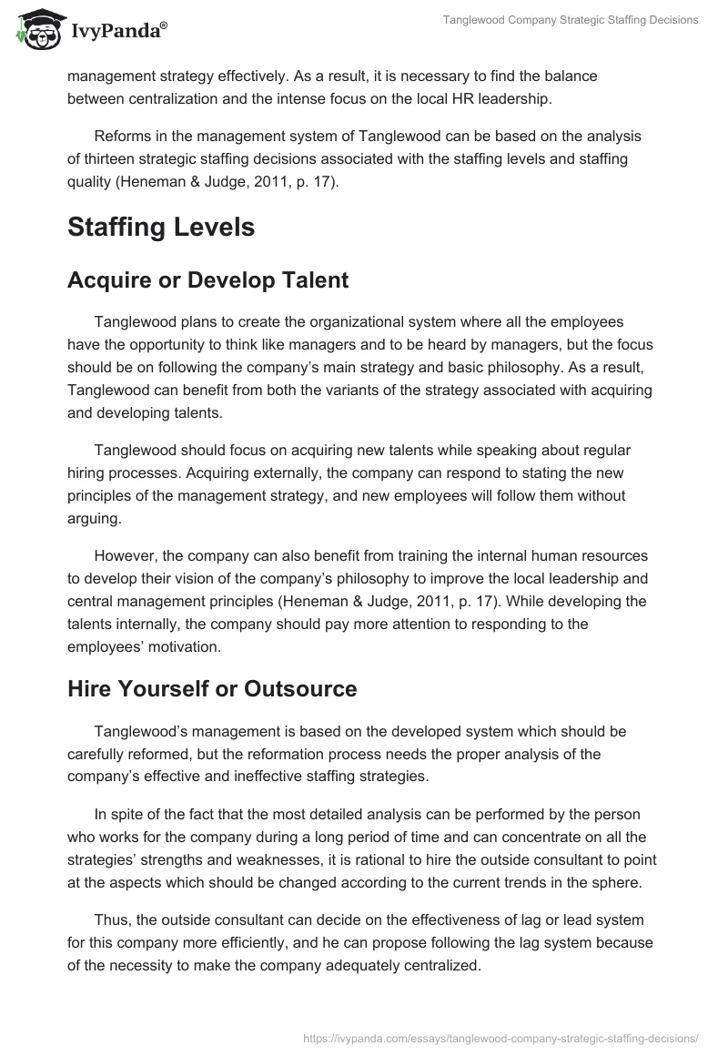 Tanglewood Company Strategic Staffing Decisions. Page 2