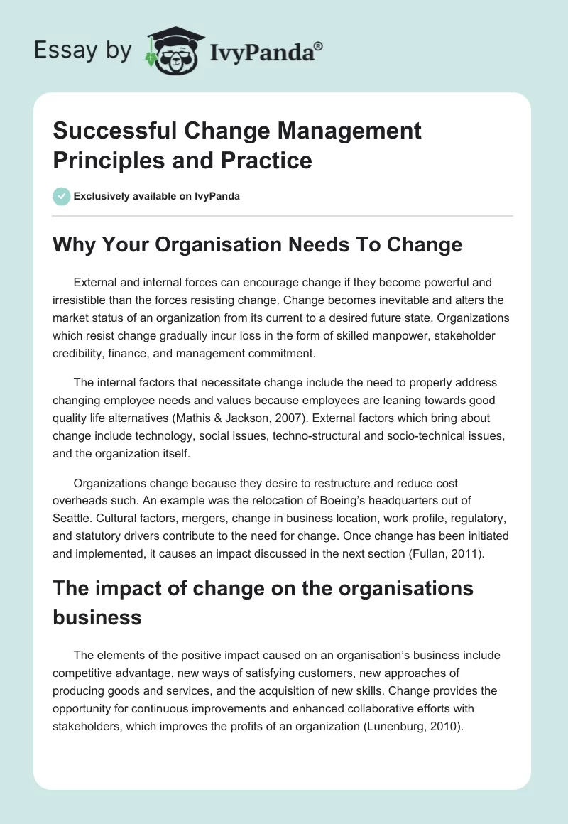 Successful Change Management Principles and Practice. Page 1