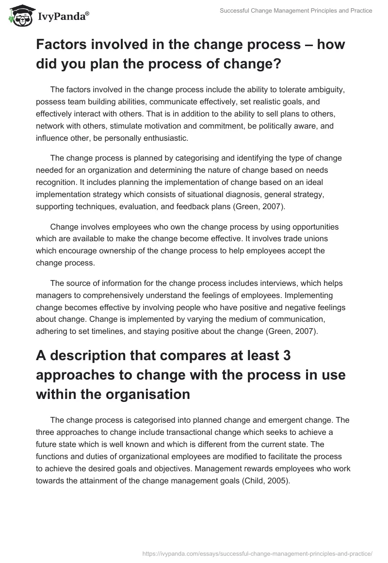 Successful Change Management Principles and Practice. Page 2