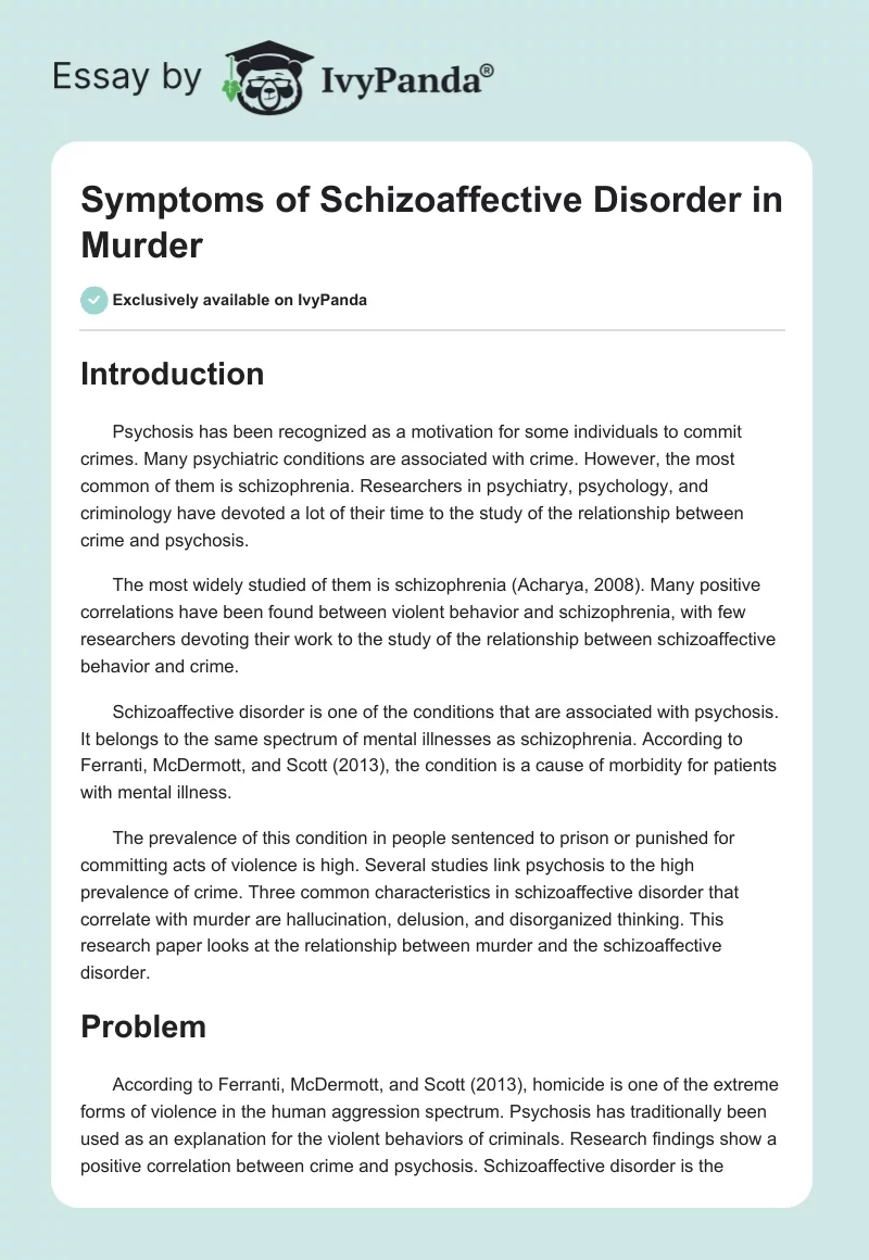 Symptoms of Schizoaffective Disorder in Murder. Page 1
