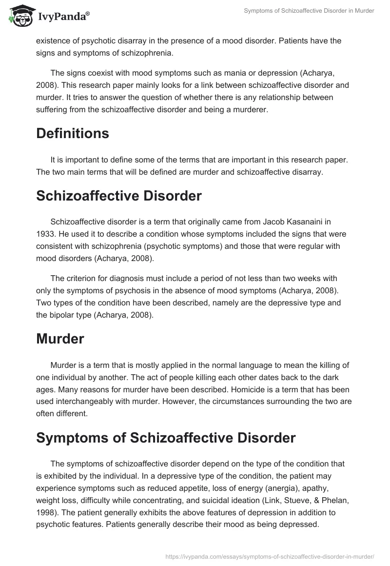 Symptoms of Schizoaffective Disorder in Murder. Page 2
