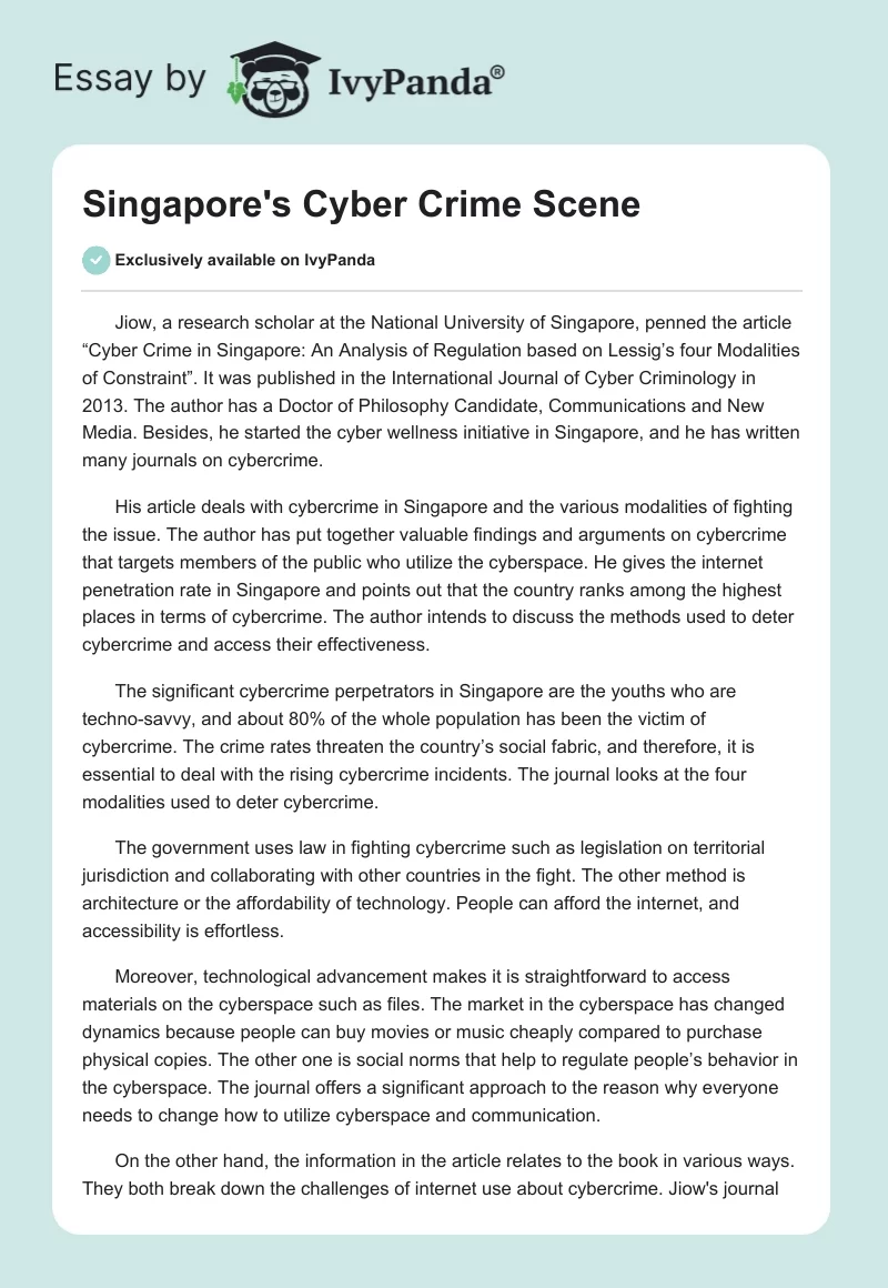 Singapore's Cyber Crime Scene. Page 1