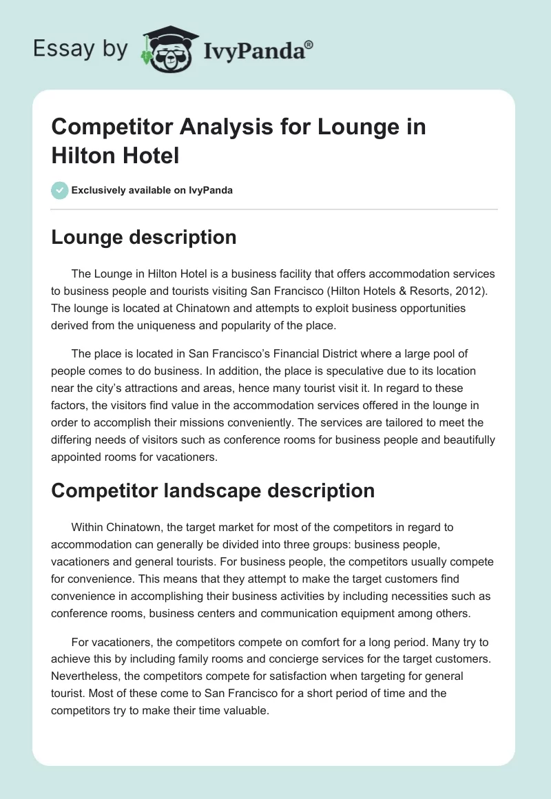 Competitor Analysis for Lounge in Hilton Hotel. Page 1