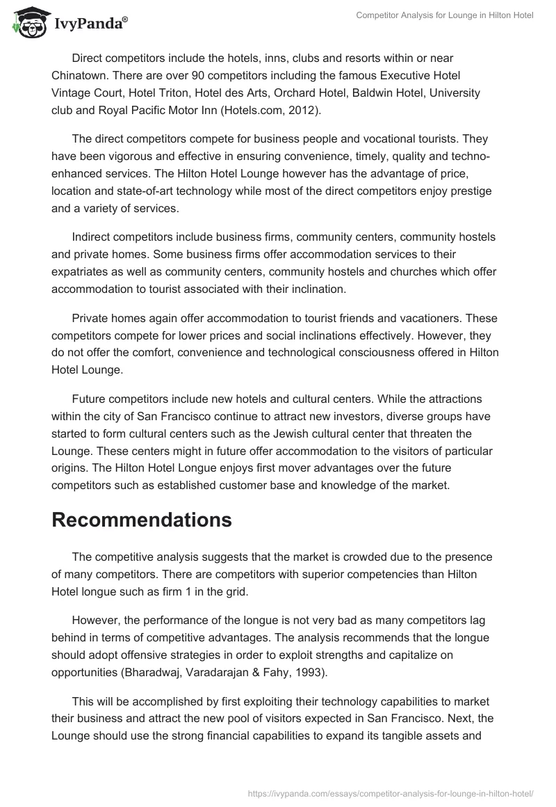 Competitor Analysis for Lounge in Hilton Hotel. Page 2
