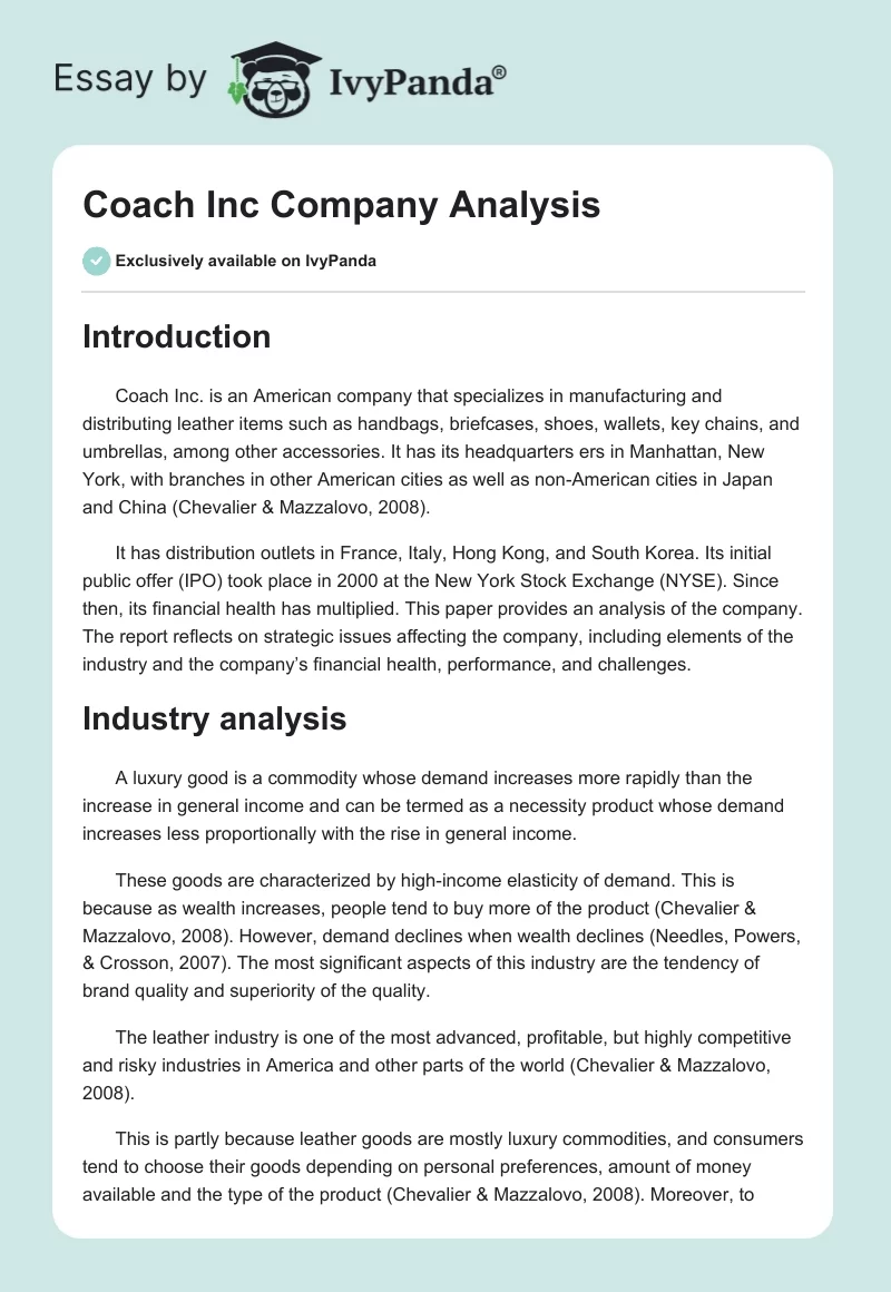 Coach Inc Company Analysis. Page 1