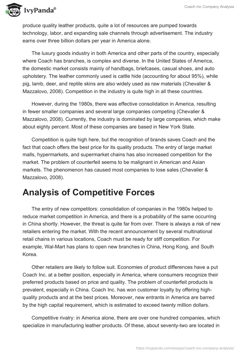 Coach Inc Company Analysis. Page 2