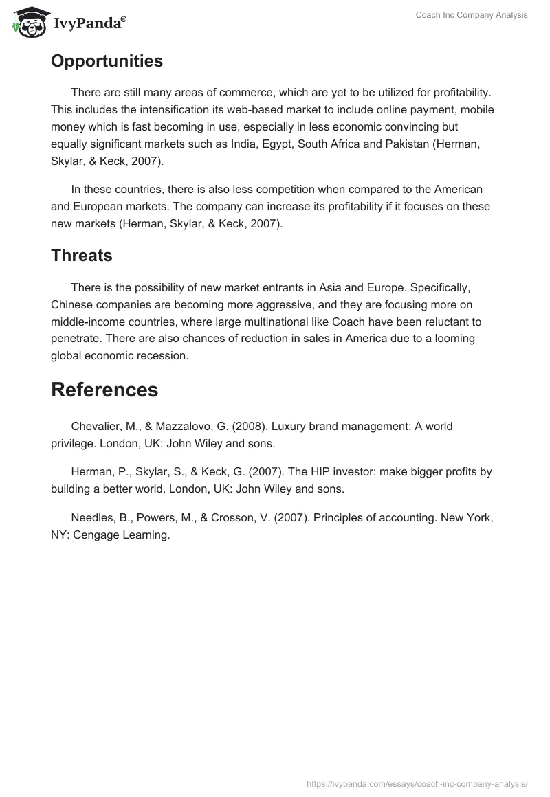Coach Inc Company Analysis. Page 4