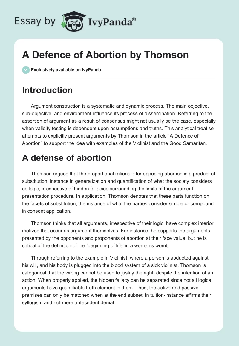"A Defence of Abortion" by Thomson. Page 1