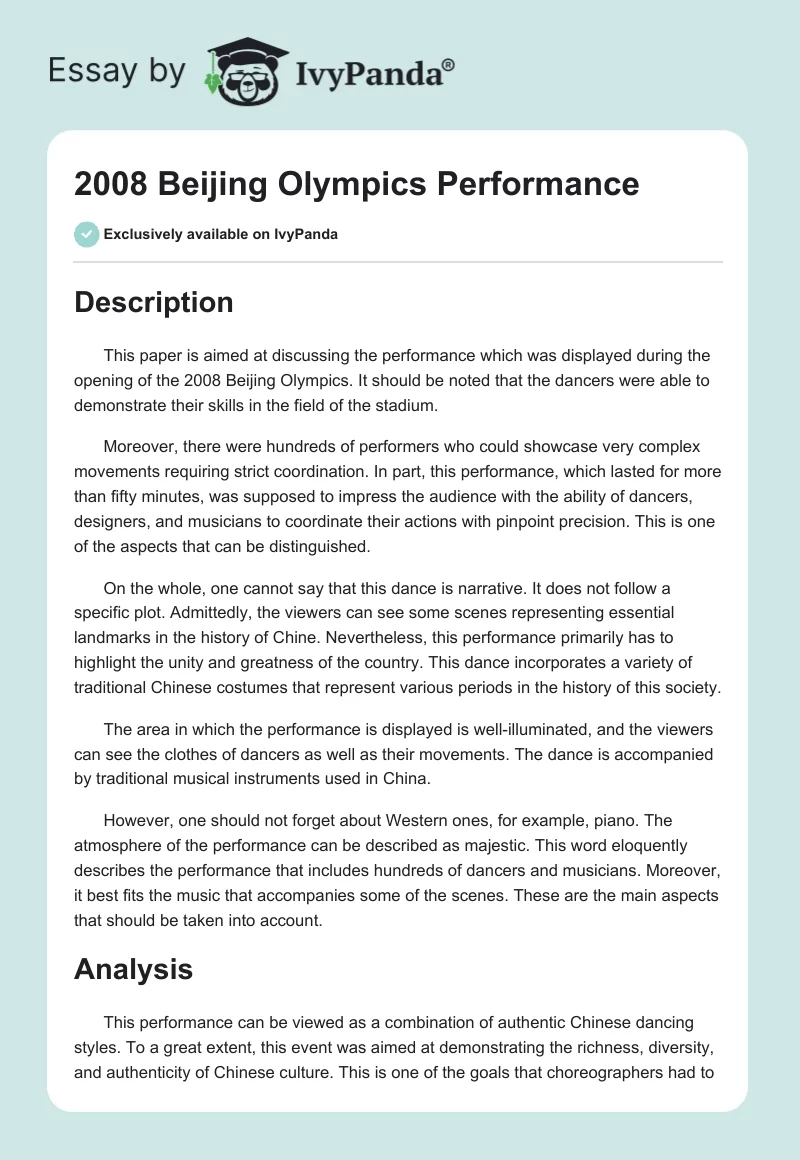 2008 Beijing Olympics Performance. Page 1
