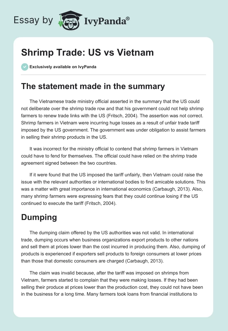 Shrimp Trade: US vs Vietnam. Page 1