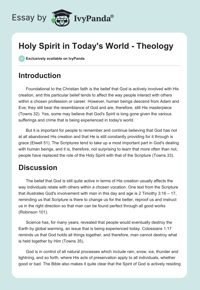 Holy Spirit in Today's World - Theology. Page 1