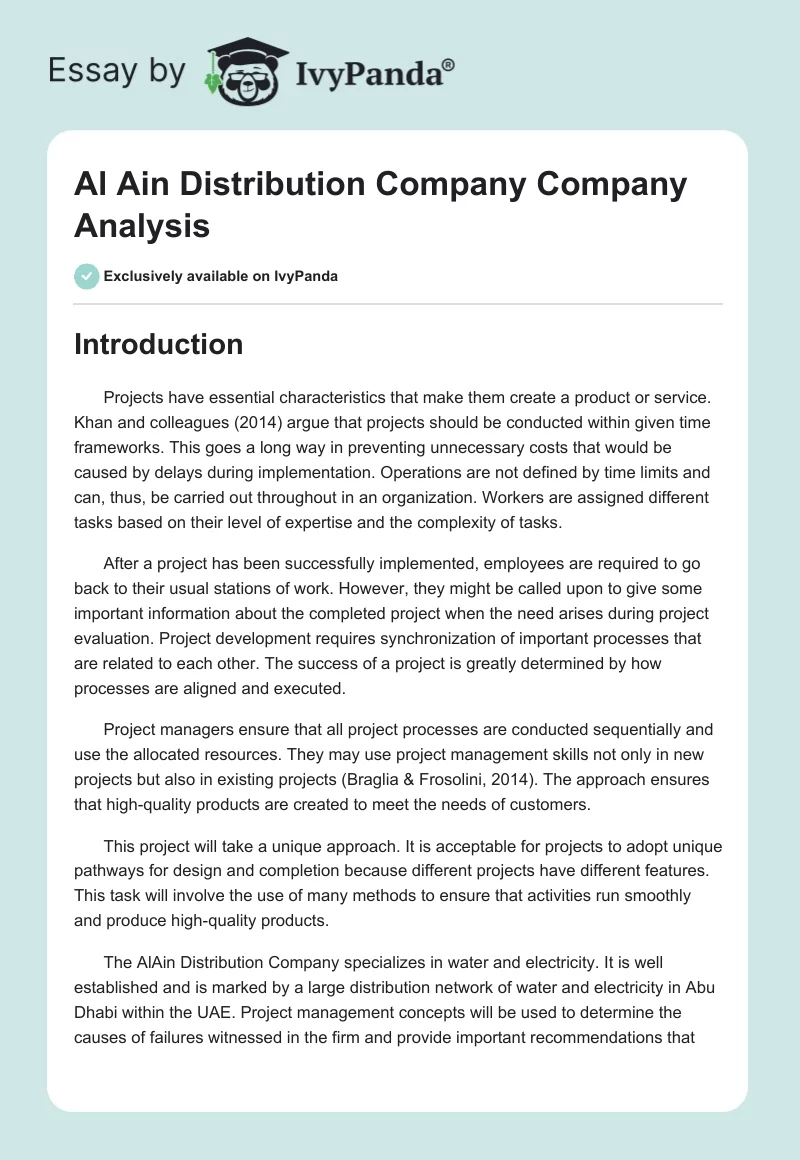 Al Ain Distribution Company Company Analysis. Page 1