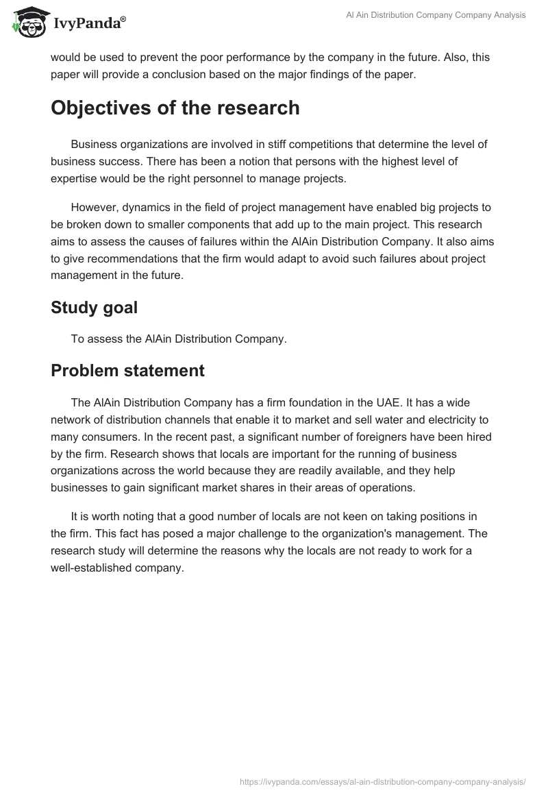 Al Ain Distribution Company Company Analysis. Page 2