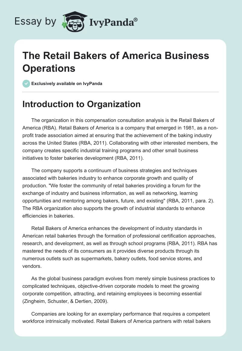 The Retail Bakers of America Business Operations. Page 1