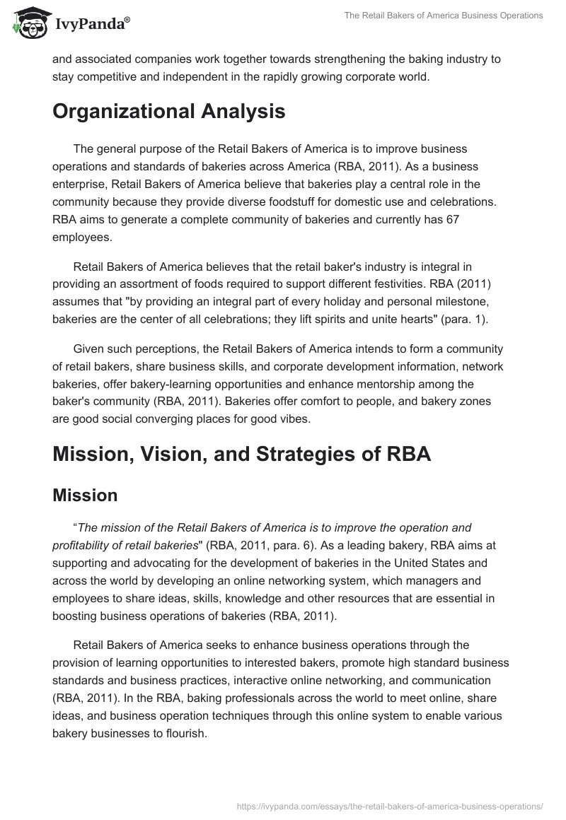 The Retail Bakers of America Business Operations. Page 2