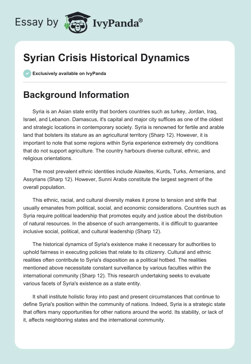 Syrian Crisis Historical Dynamics. Page 1