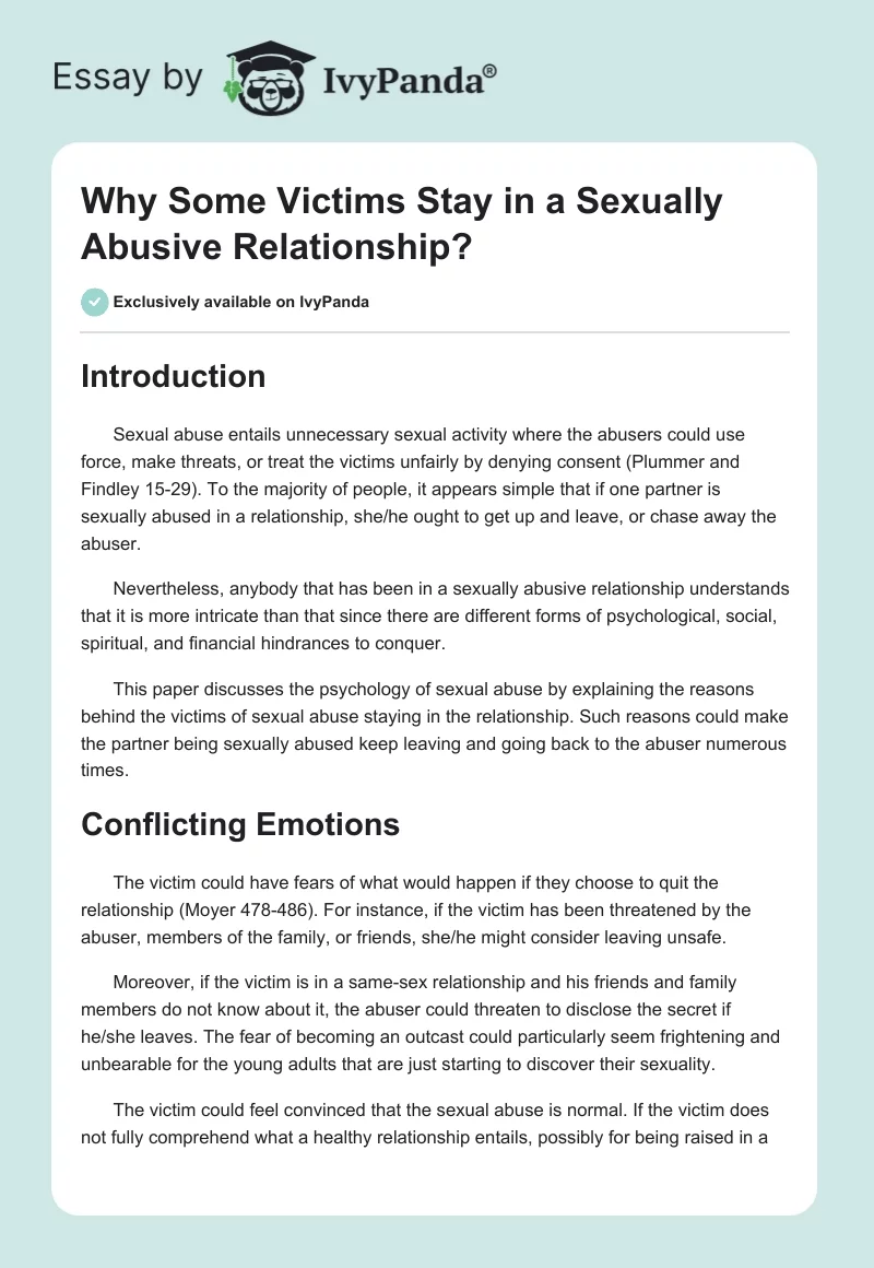 Why Some Victims Stay in a Sexually Abusive Relationship?. Page 1