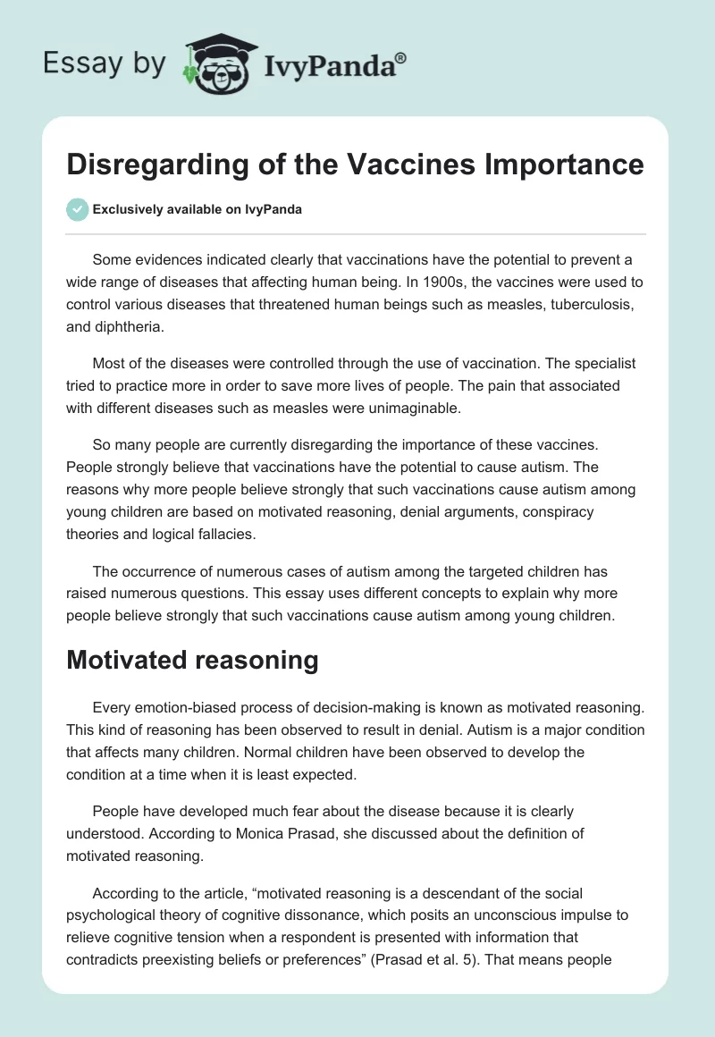 Disregarding of the Vaccines Importance. Page 1