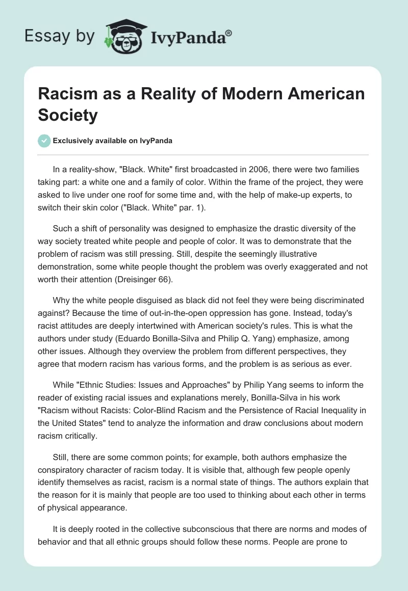 Racism as a Reality of Modern American Society. Page 1