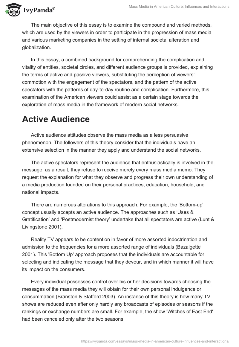 Mass Media in American Culture: Influences and Interactions. Page 2