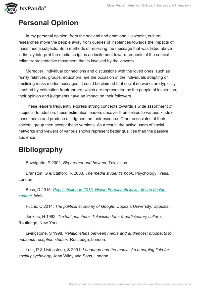 Mass Media in American Culture: Influences and Interactions. Page 5
