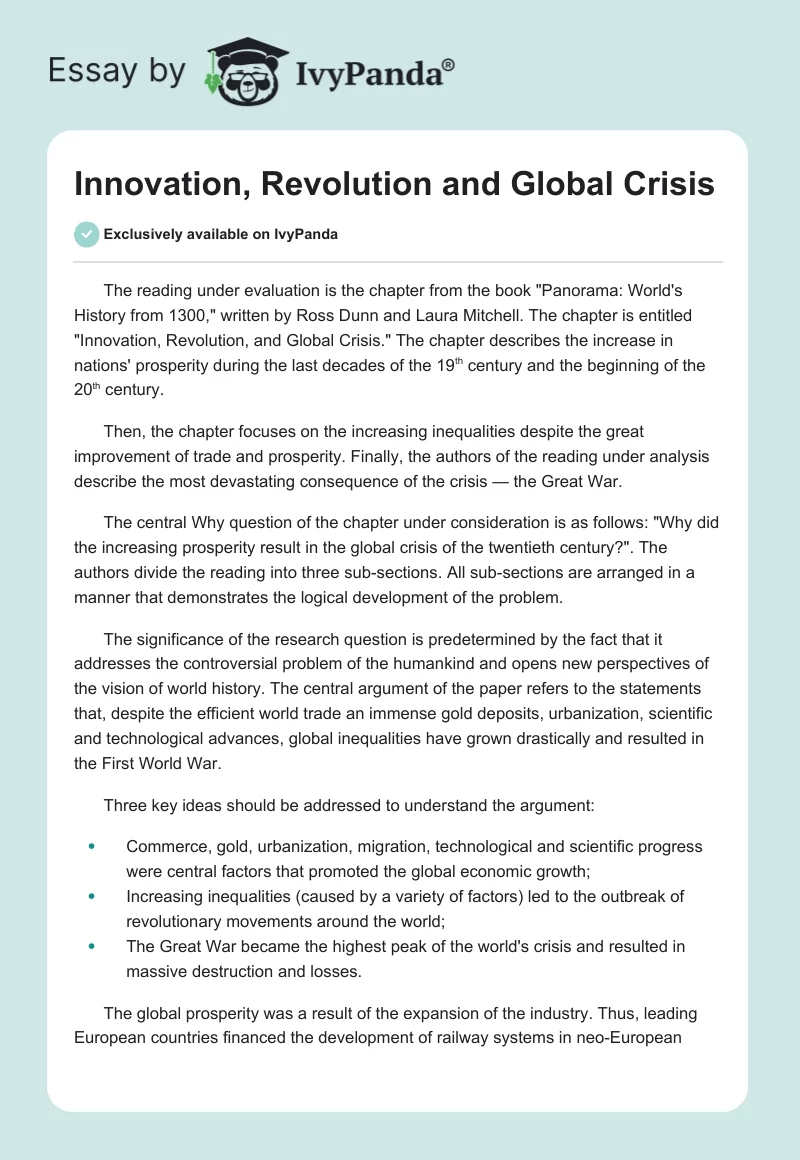 Innovation, Revolution and Global Crisis. Page 1