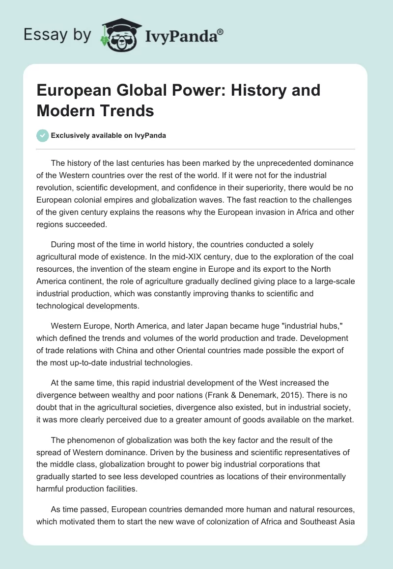European Global Power: History and Modern Trends. Page 1