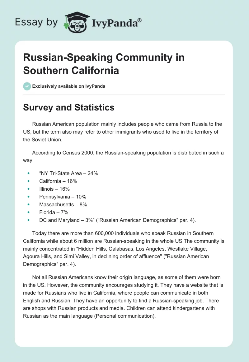 Russian-Speaking Community in Southern California. Page 1