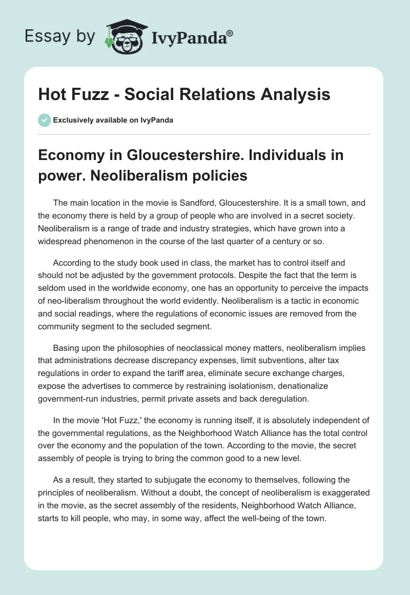 "Hot Fuzz" - Social Relations Analysis. Page 1