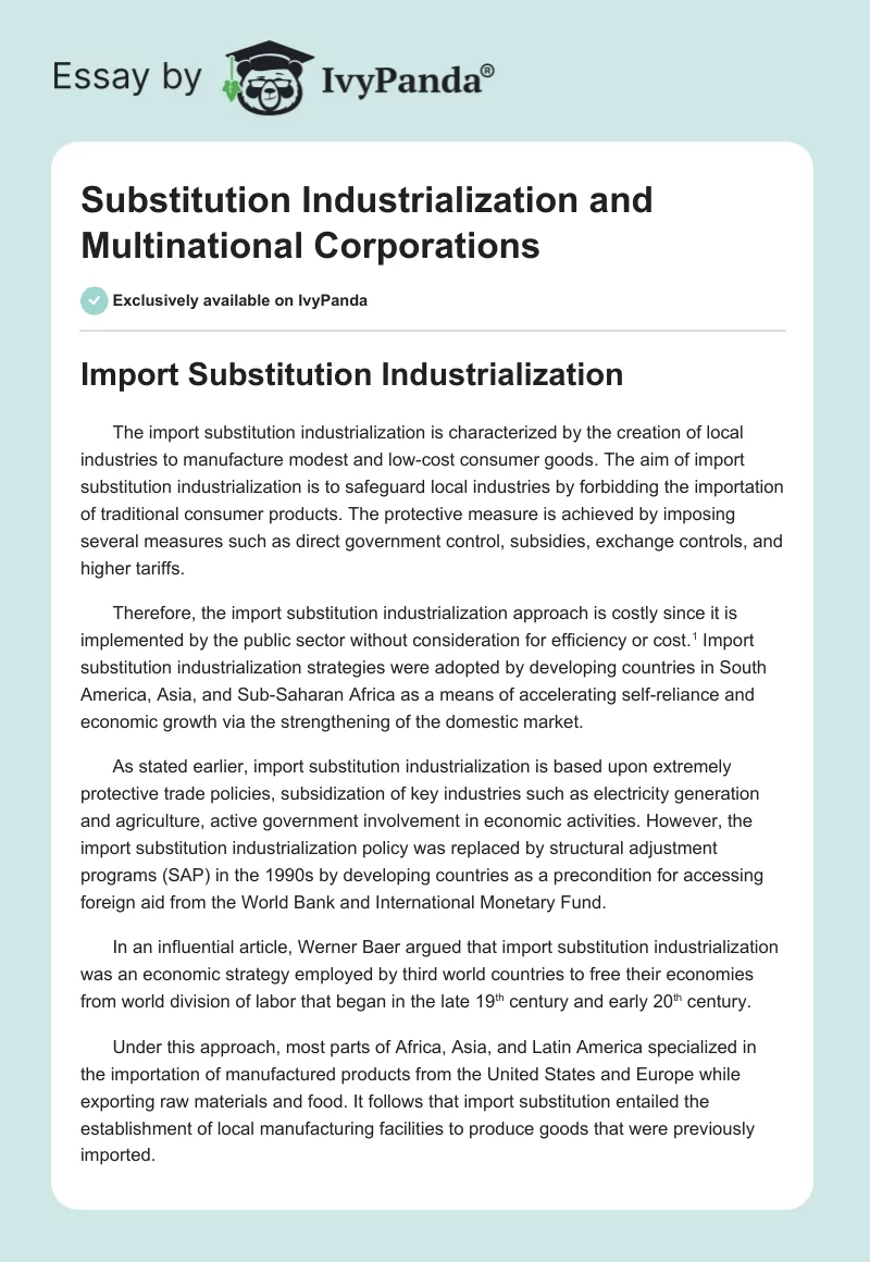 Substitution Industrialization and Multinational Corporations. Page 1