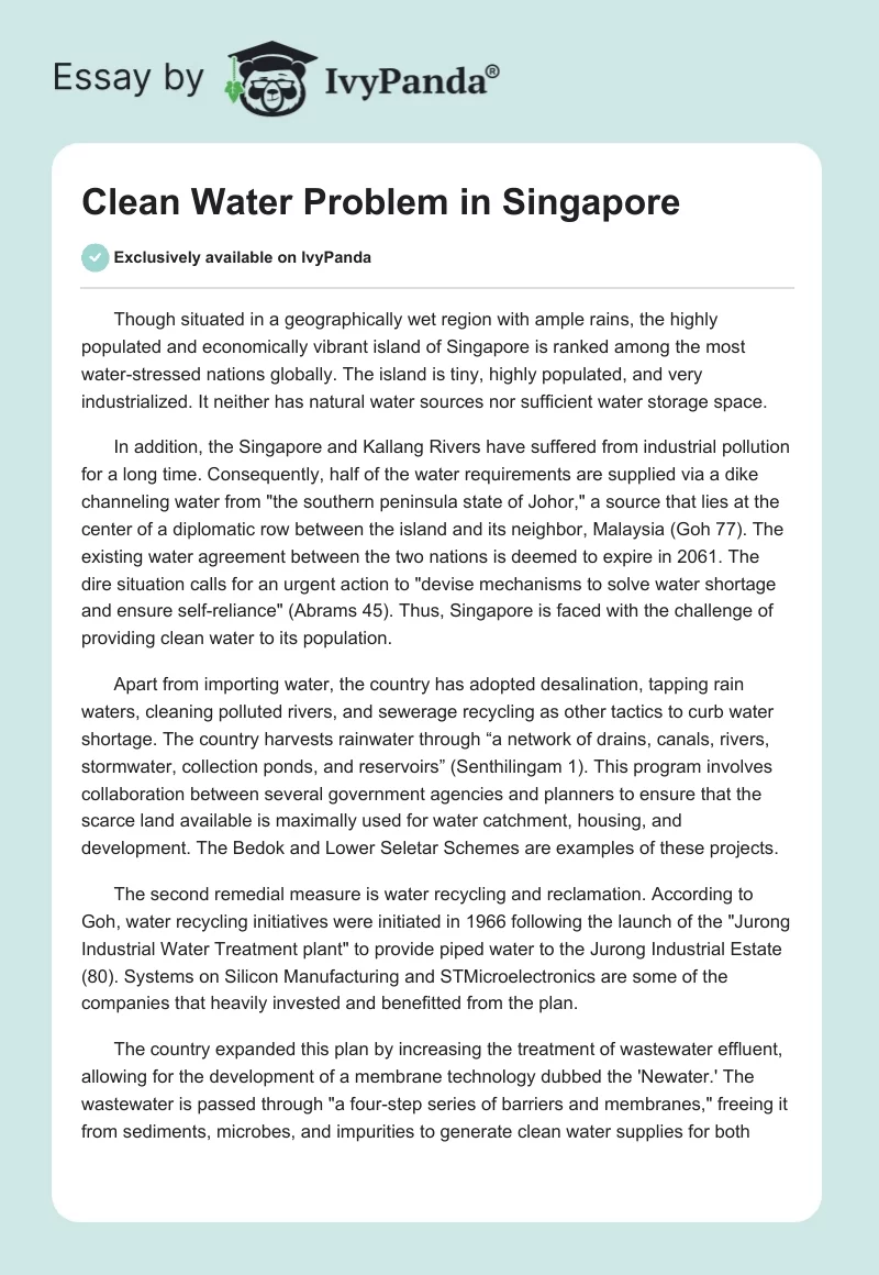 Clean Water Problem in Singapore. Page 1