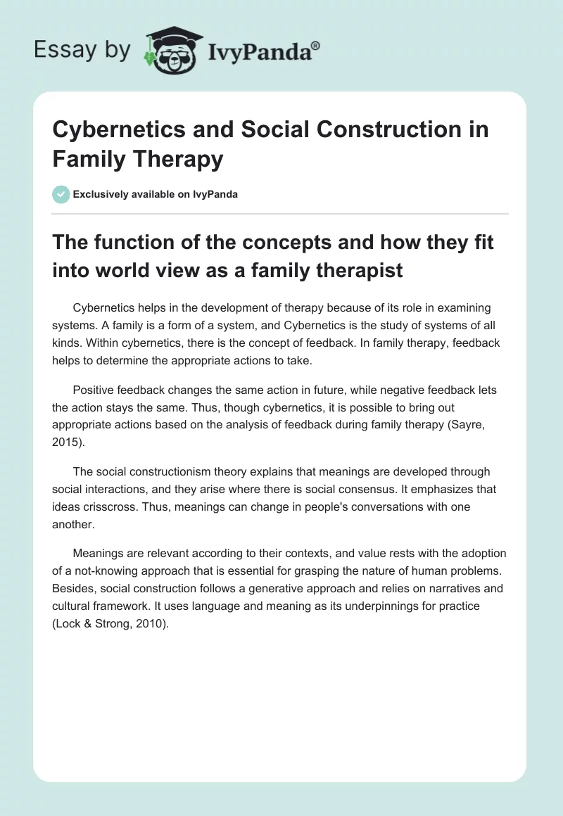 Cybernetics and Social Construction in Family Therapy. Page 1