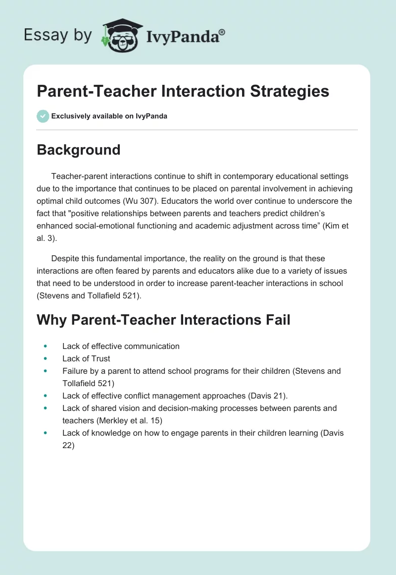 Parent-Teacher Interaction Strategies. Page 1