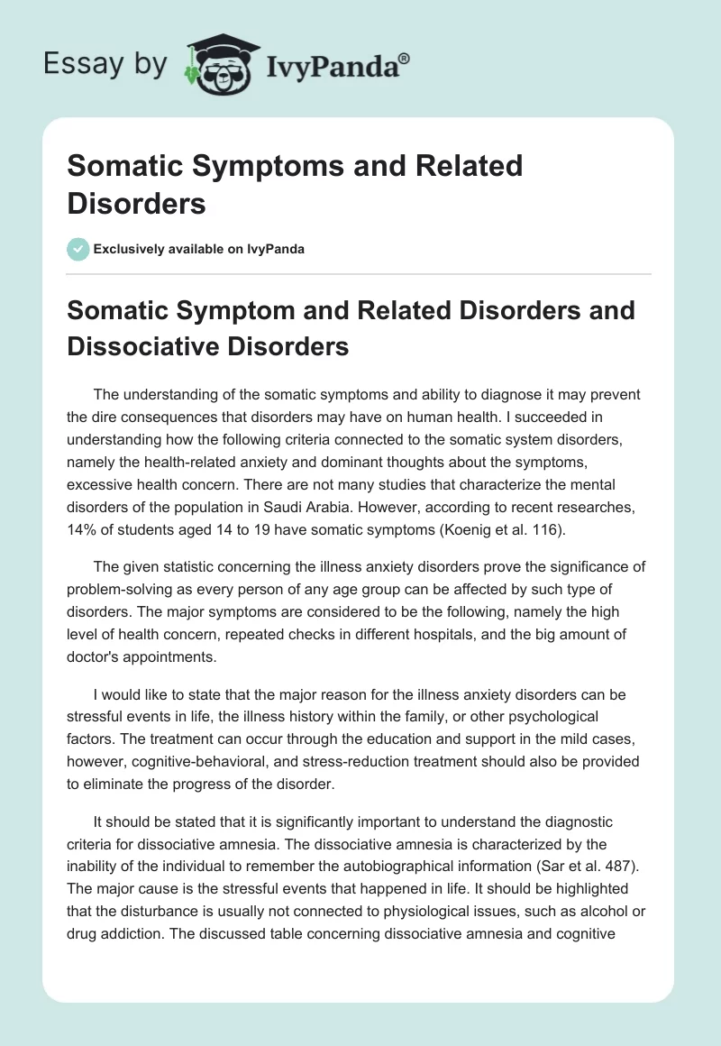 Somatic Symptoms and Related Disorders. Page 1