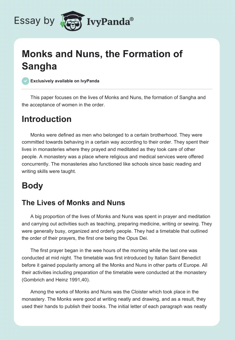 Monks and Nuns, the Formation of Sangha. Page 1