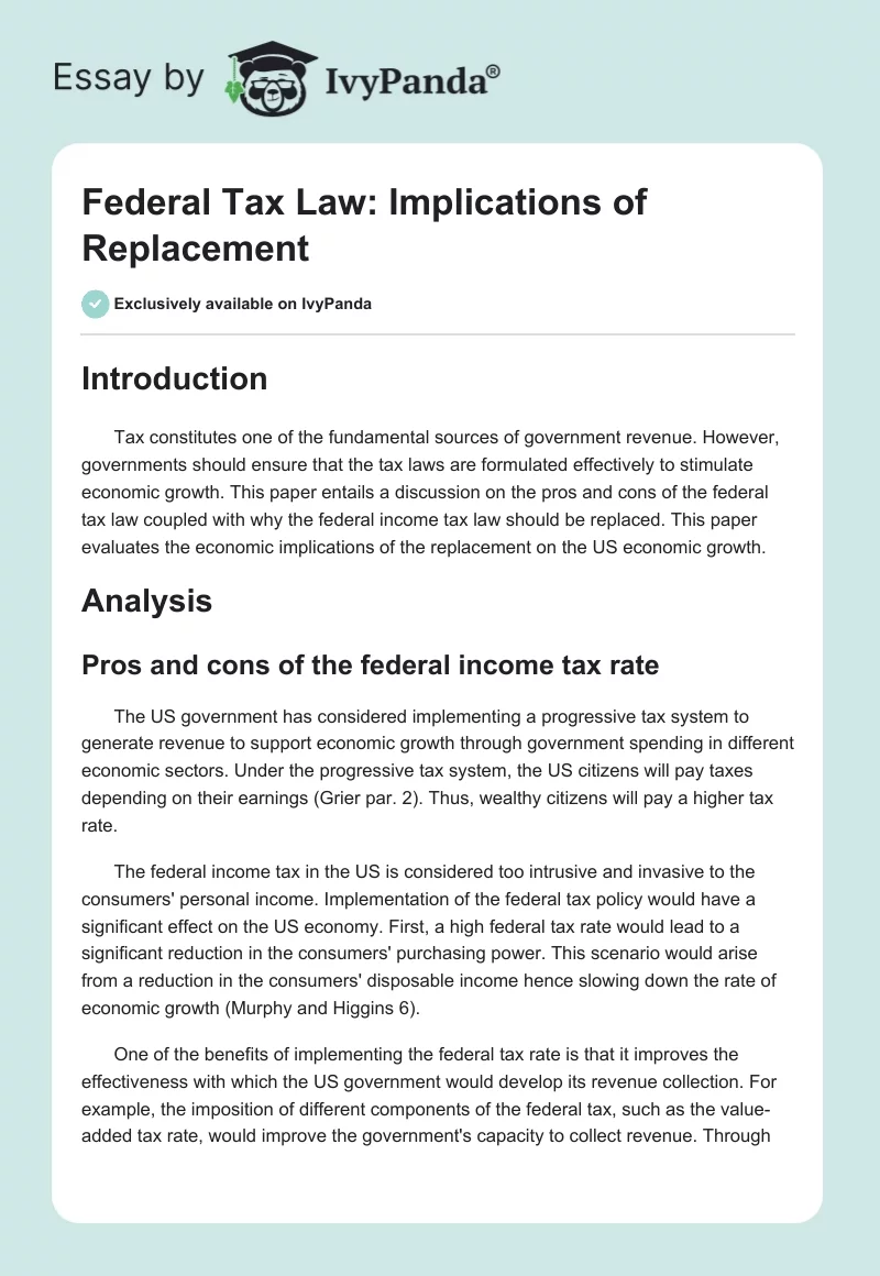 Federal Tax Law: Implications of Replacement. Page 1