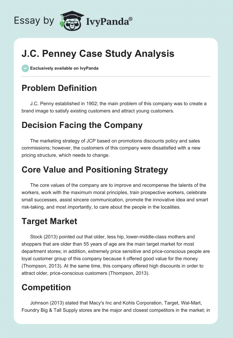 J.C. Penney Case Study Analysis. Page 1