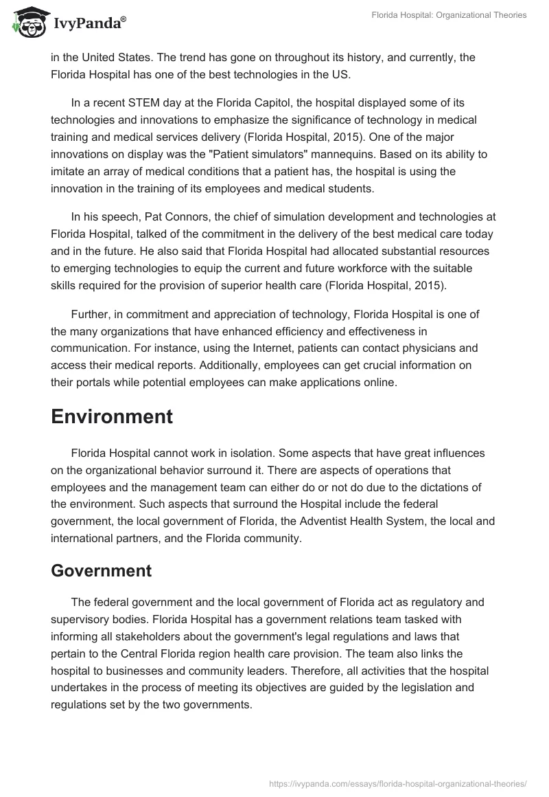 Florida Hospital: Organizational Theories. Page 5