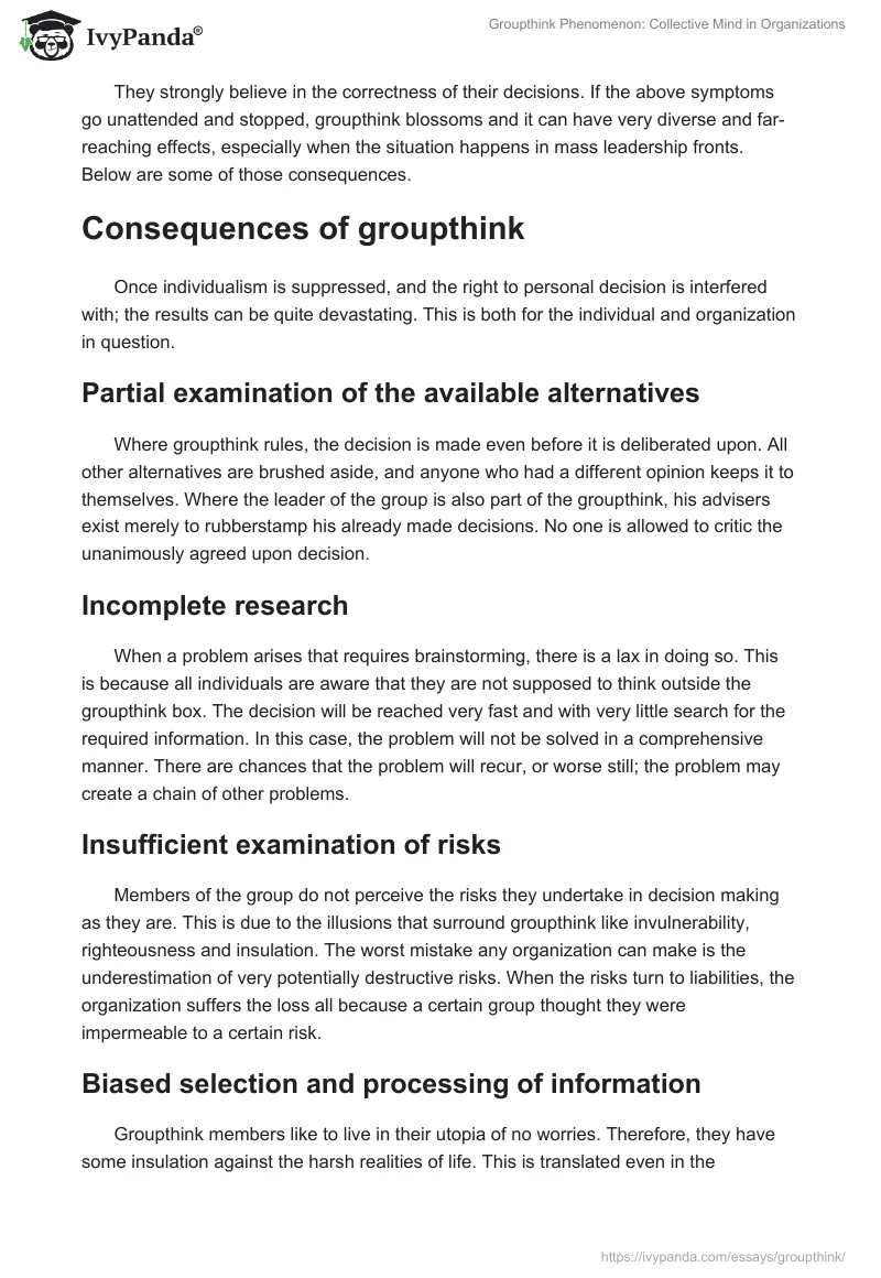 Groupthink Phenomenon: Collective Mind in Organizations. Page 4